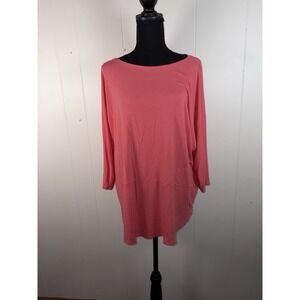 Eileen Fisher Pink Viscose Jersey Stretch‎ Ballet Neck 3/4 Sleeve Top Sz L